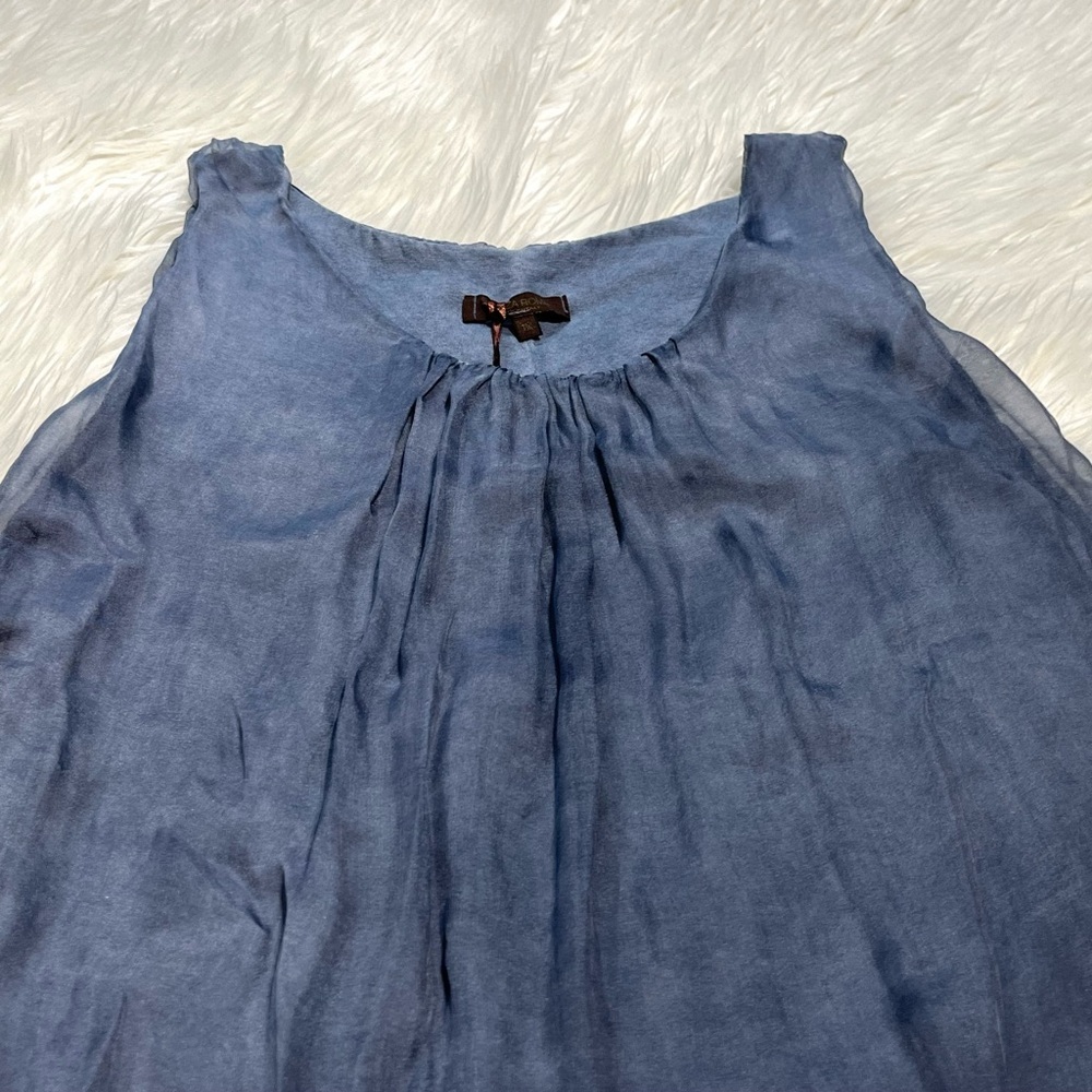100% Silk Micro Mini / Tunic Top Made in Italy Piazza Roma Dusty Blue - Picture 5 of 14